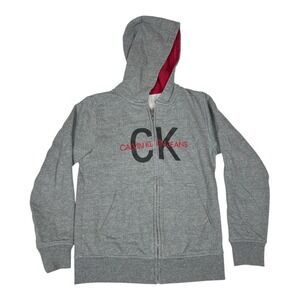 Calvin Klein Boys 7/8 Gray Full Zip Hoodie Sweatshirt Logo‎ CK Graphic